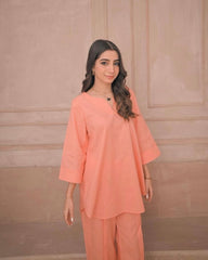 Zauk Stitched 2 Piece Collection-Peach Two Piece Dress