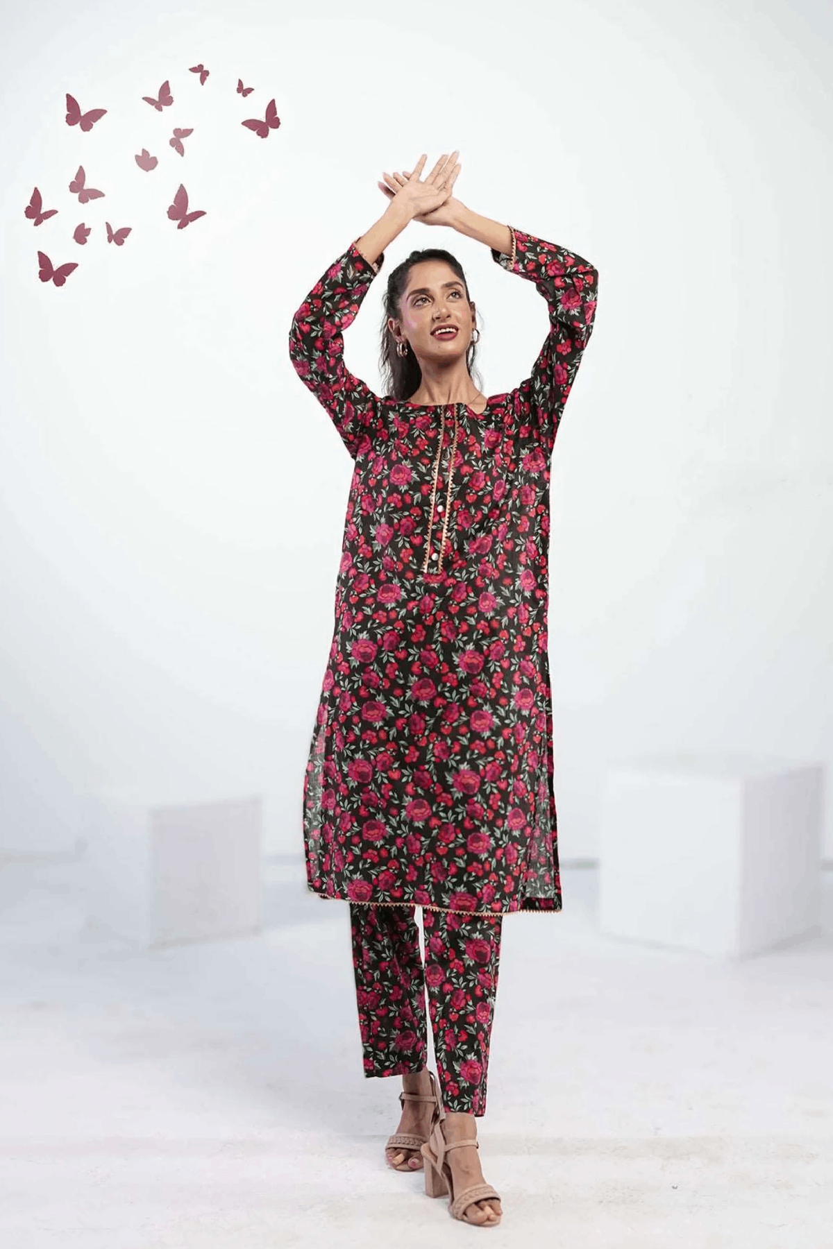 Ahlam Soft Cambric Stitched-Shadow Florals Co-ord set Collection'2024