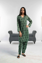 Ahlam Soft Cambric Stitched-Stone pine Co-ord set Collection'2024