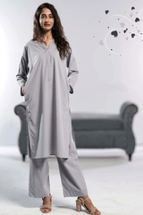 Ahlam Stitched - 2 piece Shirt & Trouser Ashen Blue  Collection'2024