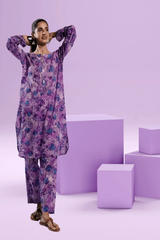 Ahlam Soft Cambric Stitched-Periwinkle Co-Ord Set Collection'2024