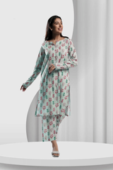 Ahlam Soft Cambric Stitched-Celeste Co-ord Set Collection'2024