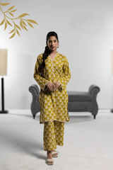 Ahlam Soft Cambric Stitched-Mustard co ord set Collection'2024