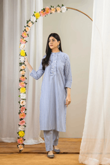 Ahlam 2 Piece Linning  Co-Ord Set (Blue And White) Collection'2024