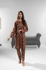 Ahlam Soft Cambric Stitched-Bronze Bliss Co-ord set Collection'2024