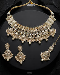 Anarkali Faux Pearl Bridal Set Golden Pearl - Zeesy Jewellery