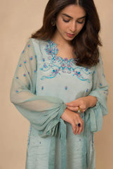 Madiha Gohar Stitched 2 Piece Emb Suit-Aqua Marine