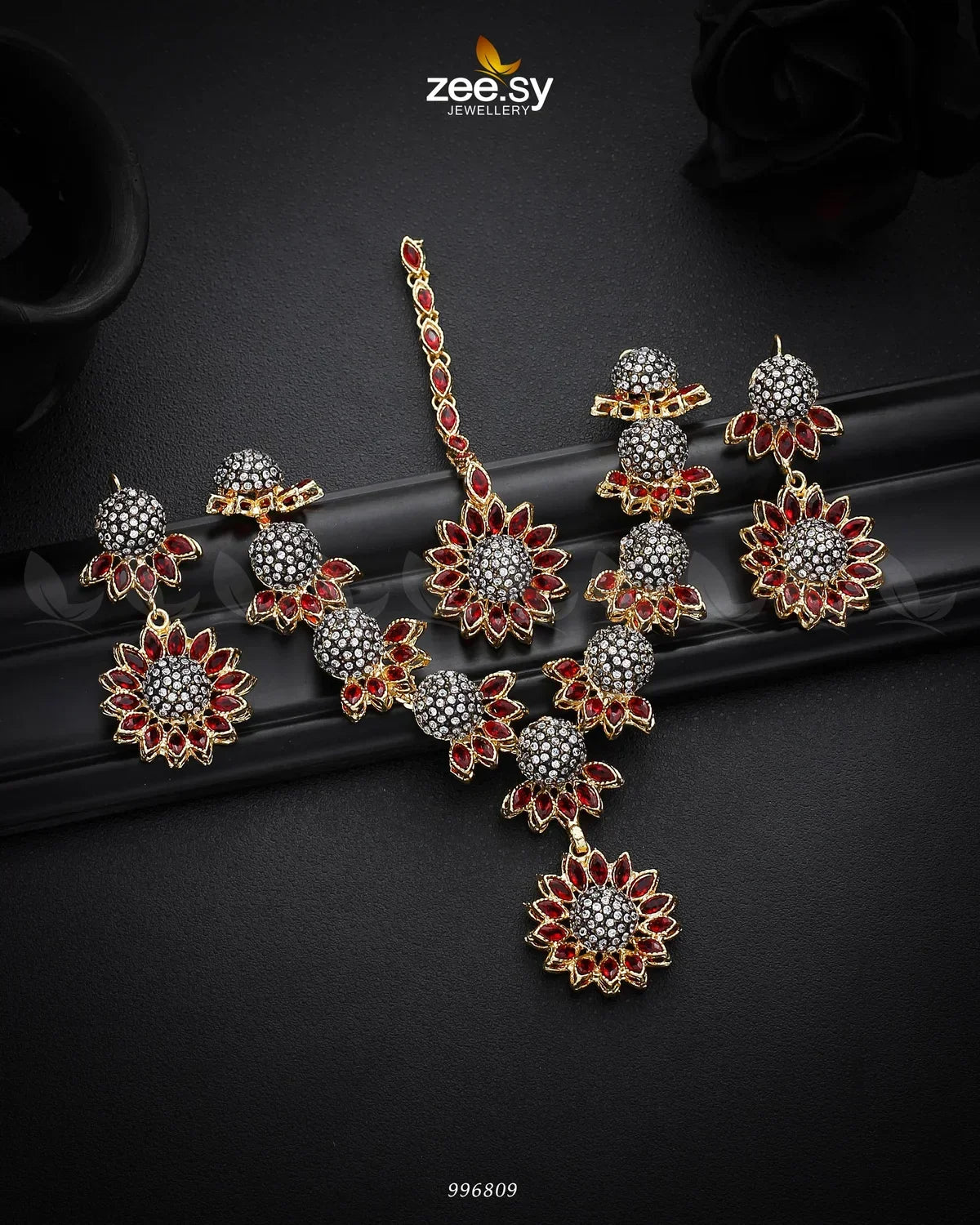 Aquilegia Necklace Set Red - Zeesy Jewellery