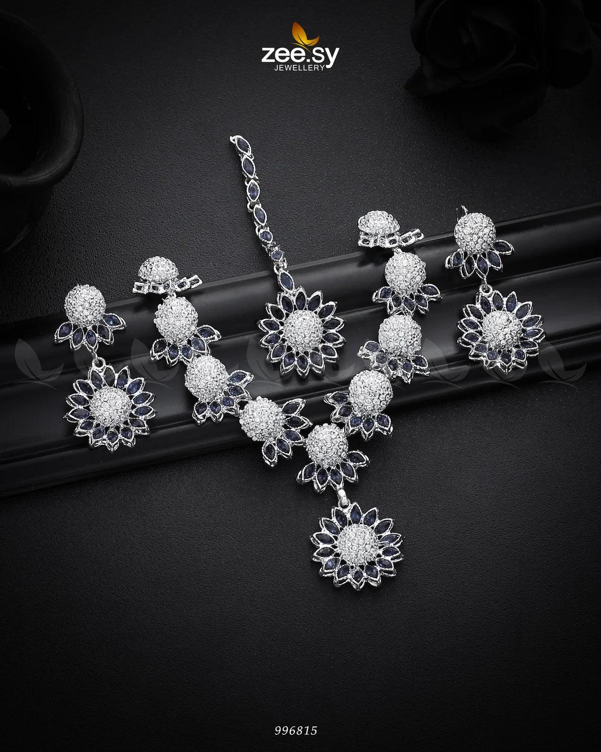 Aquilegia Necklace Set Silver Blue - Zeesy Jewellery