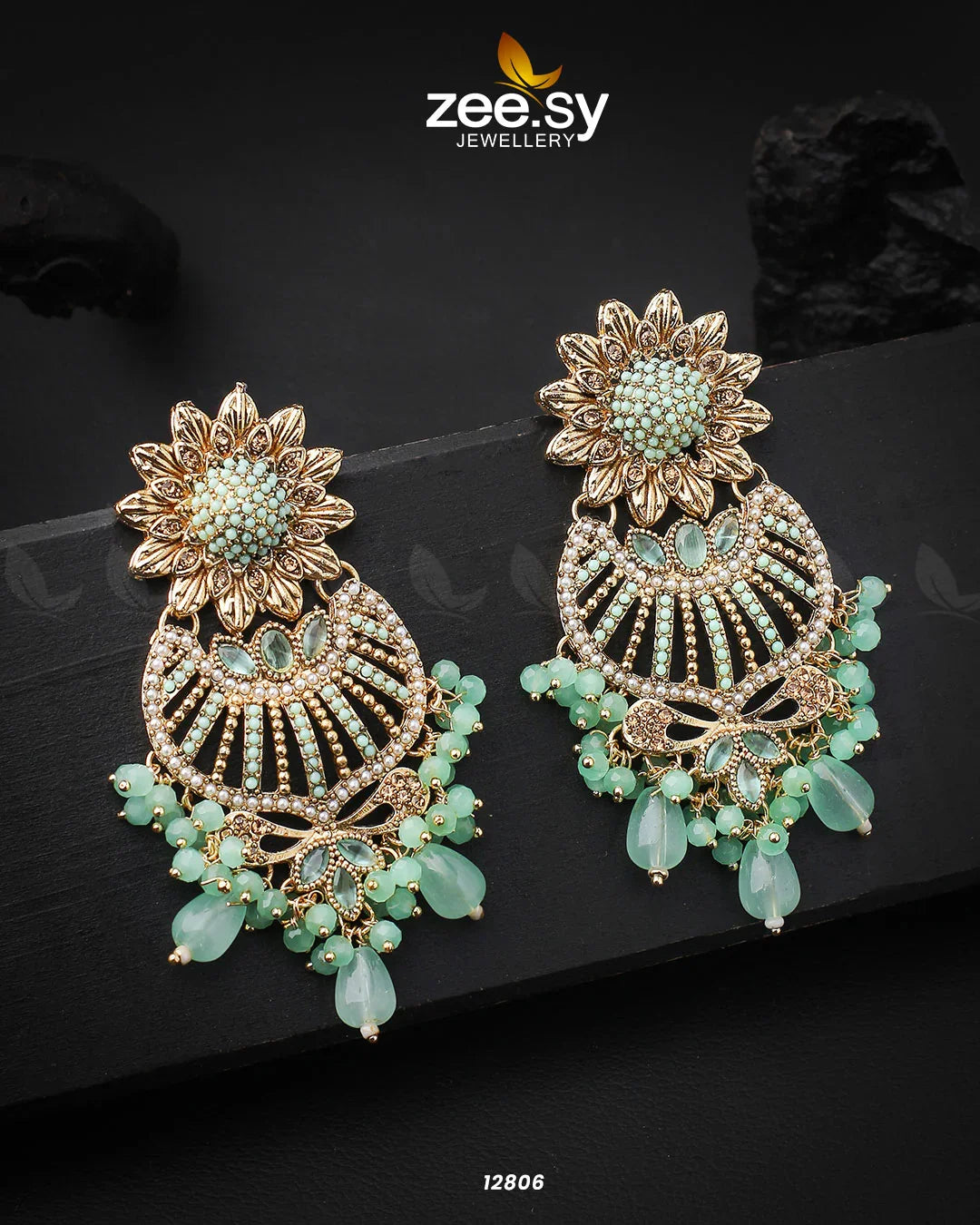Arri Earrings Golden Mint Green - Zeesy Jewellery