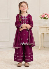 Modest 3 Piece Purple Chiffon Embroidered Outfit-A080-Prpl