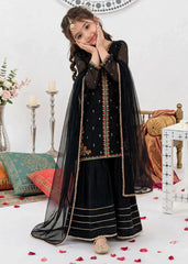 Modest Girls 3 Piece Black Crinkle Embroidered Outfit Suit-11400-Blk