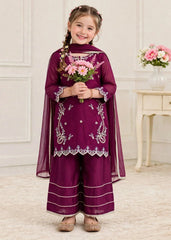 Modest 3 Piece Purple Chiffon Embroidered Outfit-A080-Prpl