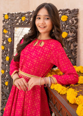 Meethi Eid By Modest 3 Piece Pink Rawsilk Printed Frock