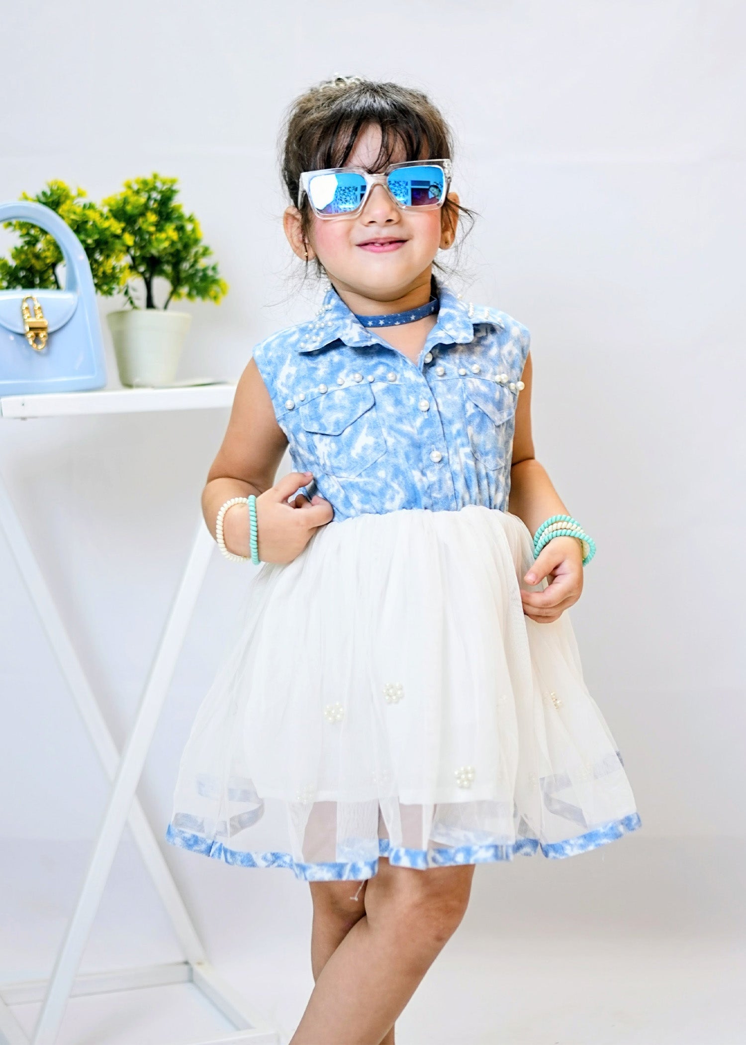 Fairy Bloom by Modest Stitched kids Formals Frock Collection'2025-Denim Pearl