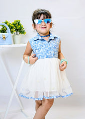 Fairy Bloom by Modest Stitched kids Formals Frock Collection'2025-Denim Pearl