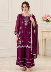 Modest Women 3 Piece Purple Chiffon Outfit-W300-Prpl