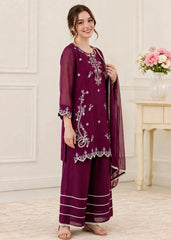 Modest Women 3 Piece Purple Chiffon Outfit-W300-Prpl
