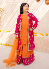 Meethi Eid By Modest 3 Piece Orange Rawsilk Embroidered Gharara