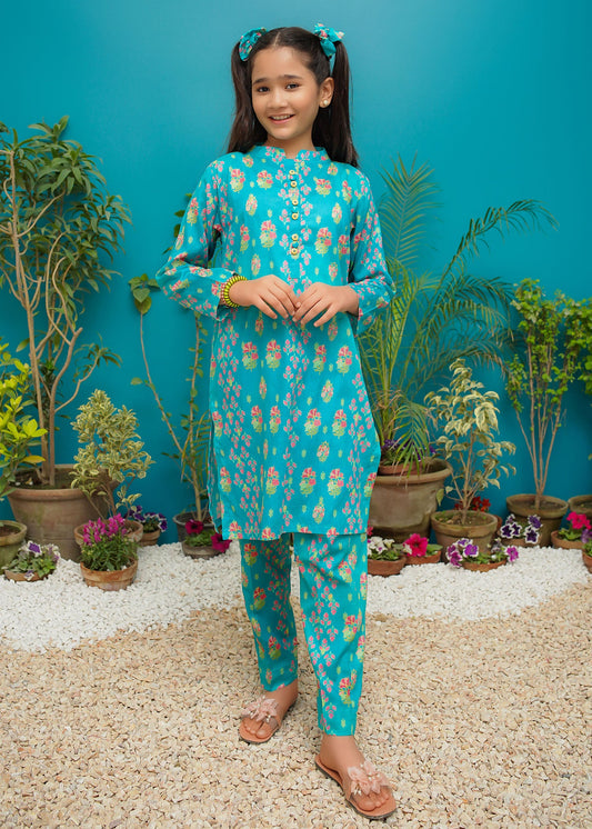 Modest Stitched 2 Piece Spring Summer Collection'2025-Aqua Blossom