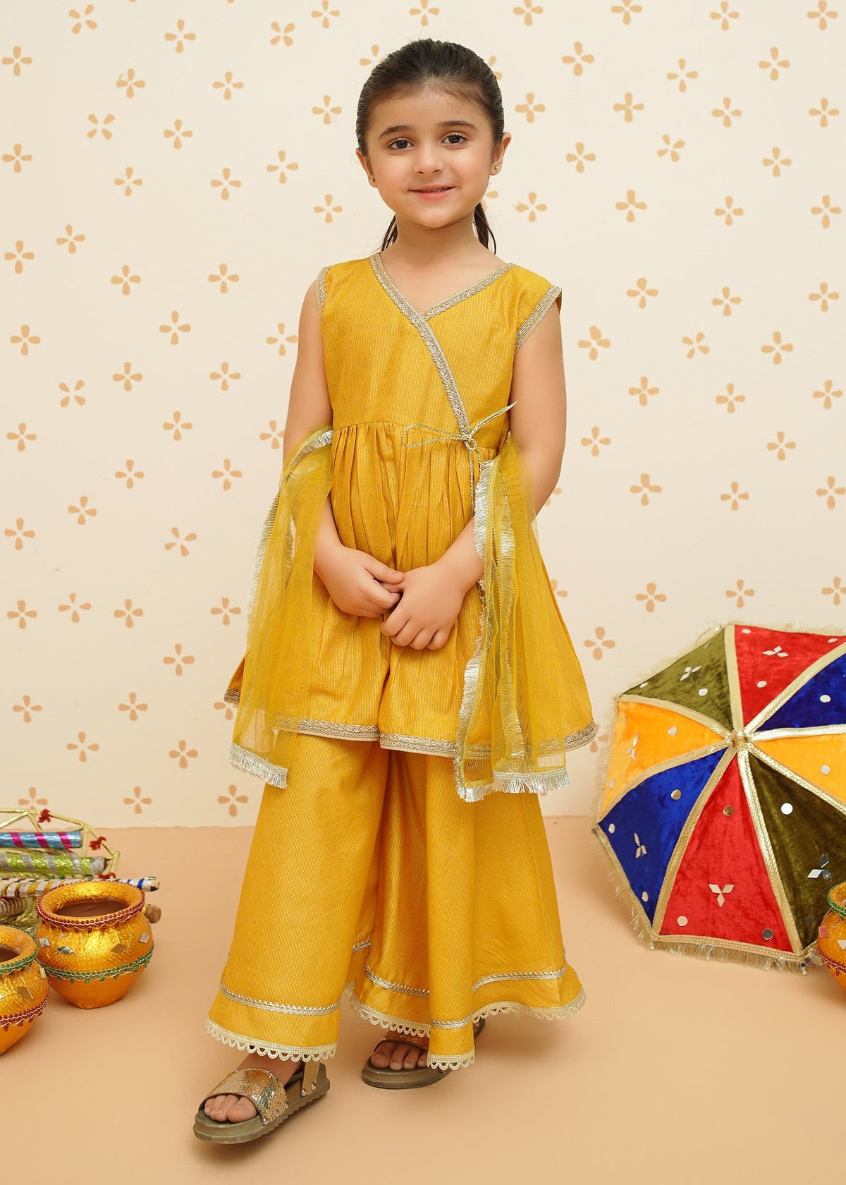 Meethi Eid By Modest Stitched 3 Piece Formals Collection-Girls Yellow Gharara Suit | 9200