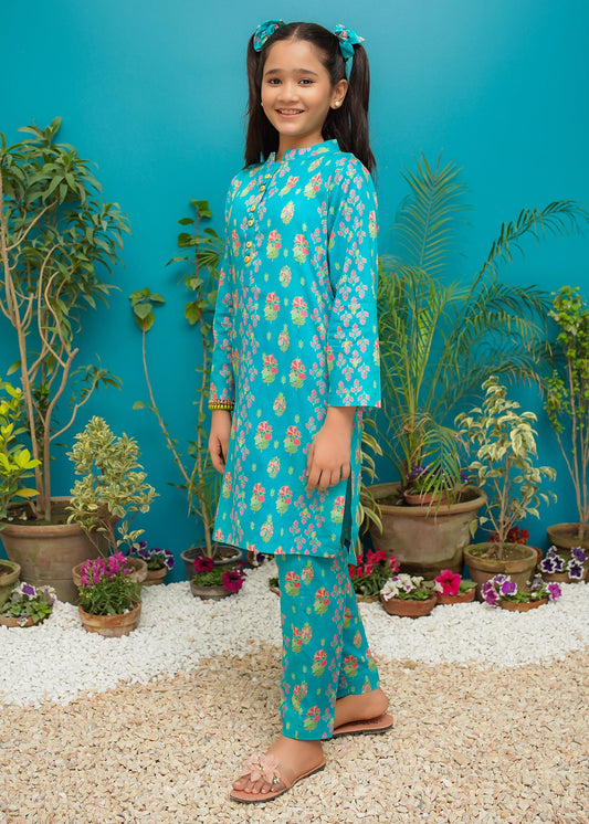 Modest Stitched 2 Piece Spring Summer Collection'2025-Aqua Blossom