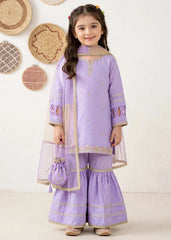 Modest 3 Piece Purple Chiffon Embroidered Gharara-A076-Prpl
