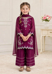 Modest 3 Piece Purple Chiffon Embroidered Outfit-A080-Prpl