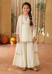 Modest 3 Piece Off White Chiffon Embroidered Sharara-11380-Crm