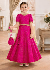 Modest Stitched 3 Piece Formals Kids Suit-A036-Pink