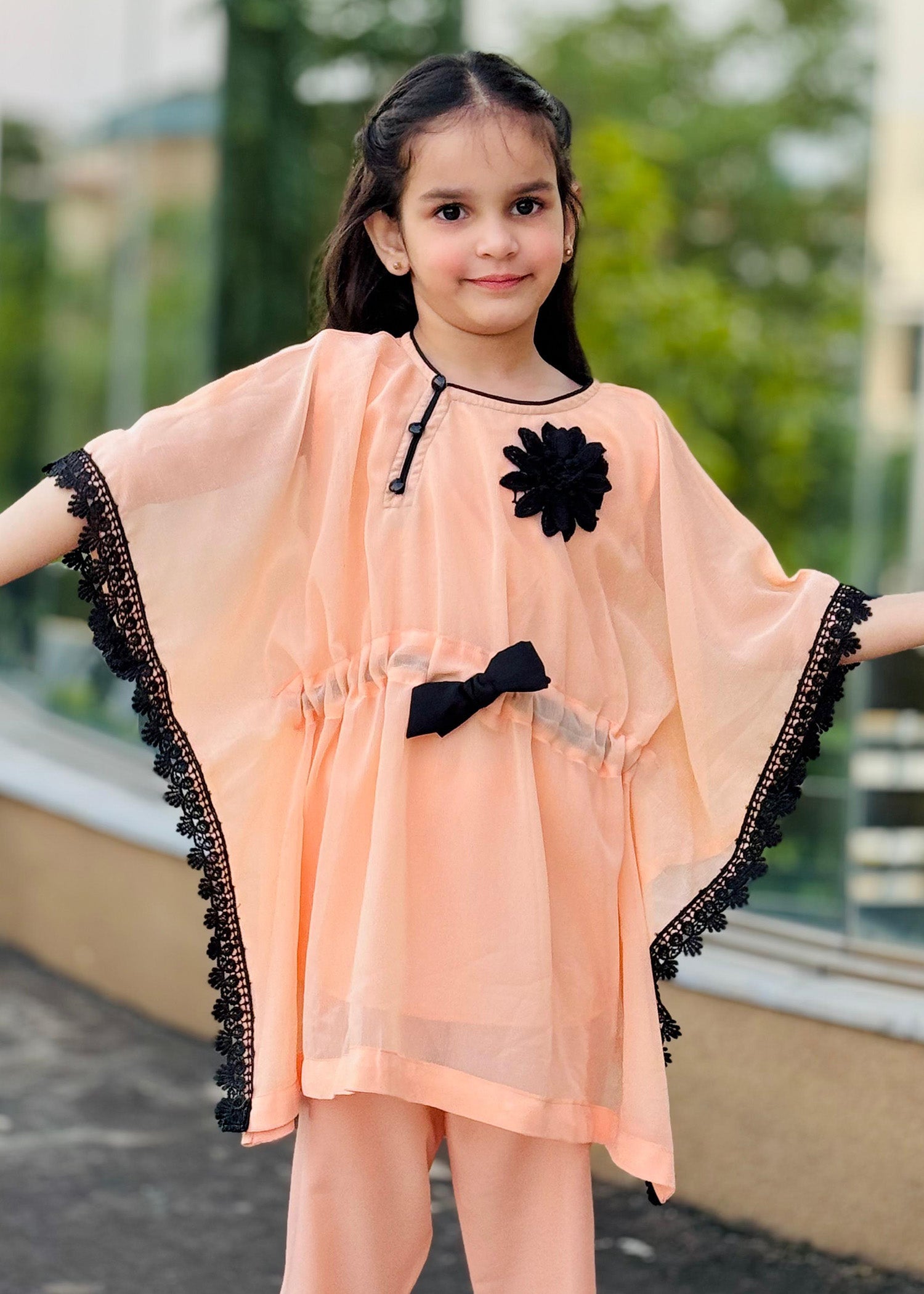 Little Girls By Modest Stitched 3 Piece Festive Collection'2024-Peach Petal