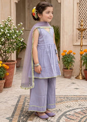 Modest Girls 3 Piece Purple Cotton Festive Dress