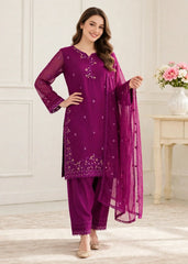 Modest Women 3 Piece Purple Chiffon Formal Suit-W296-Prpl