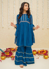 Gulzar By Modest Stitched 3 Piece Formals Collection'2025-9245-Blue