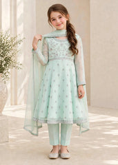 Modest 3 Piece Chiffon Blue Embroidered Frock-A086-CBlu