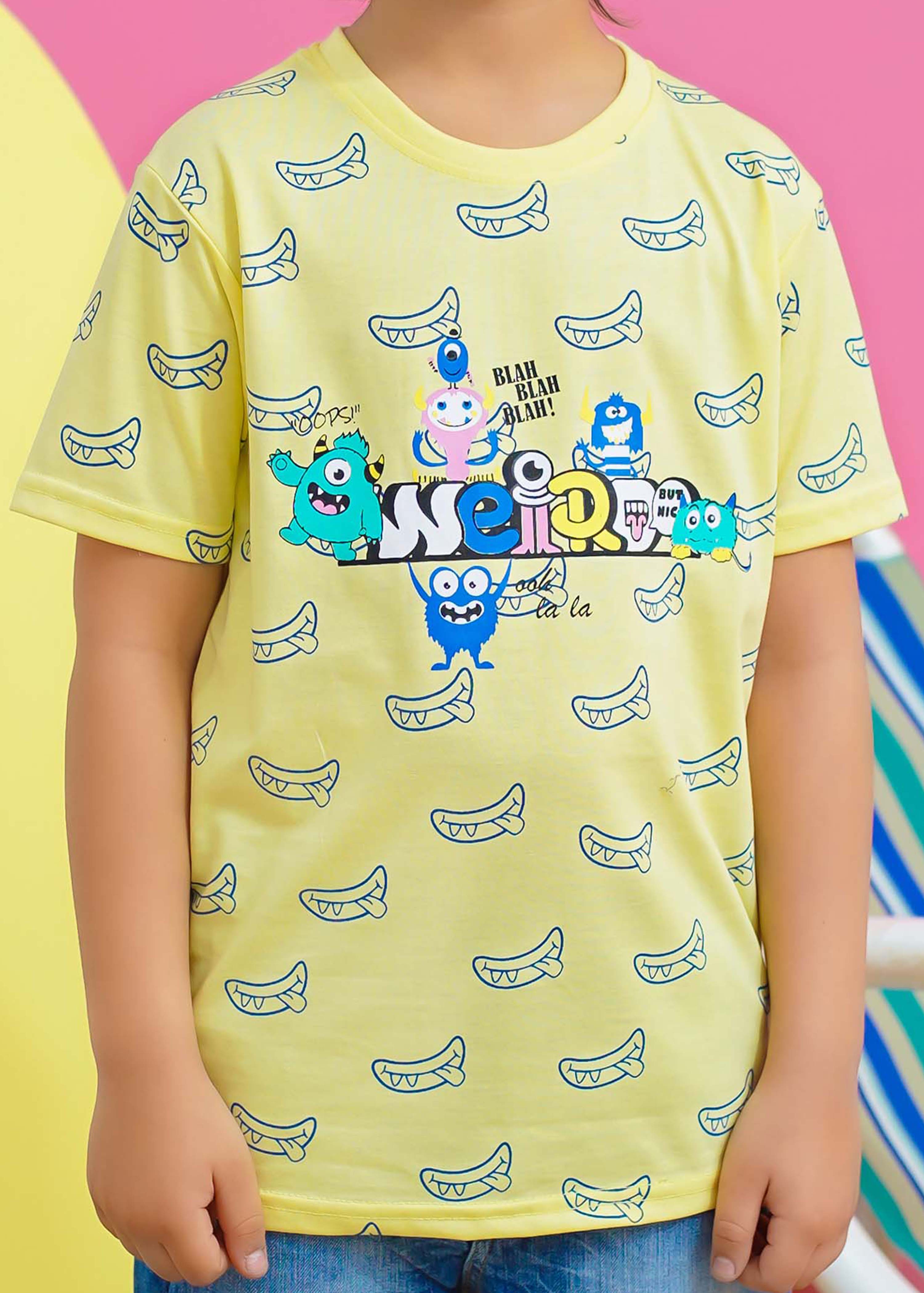 Modest Stitched Summer Kids Collection'2024-Weirdoo Graphic Tee - Yellow