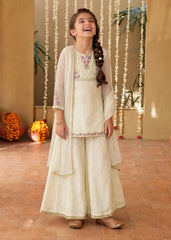 Modest 3 Piece Off White Chiffon Embroidered Sharara-11380-Crm