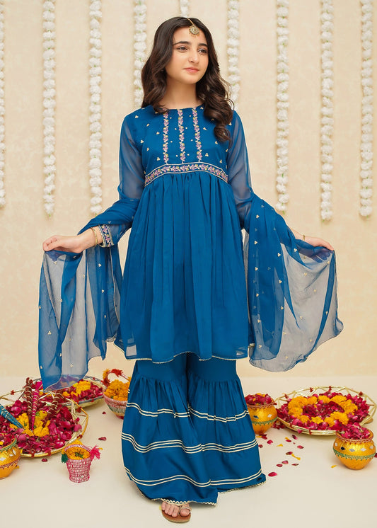 Gulzar By Modest Stitched 3 Piece Formals Collection'2025-8905-Blue