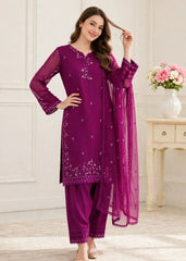 Modest Women 3 Piece Purple Chiffon Formal Suit-W296-Prpl