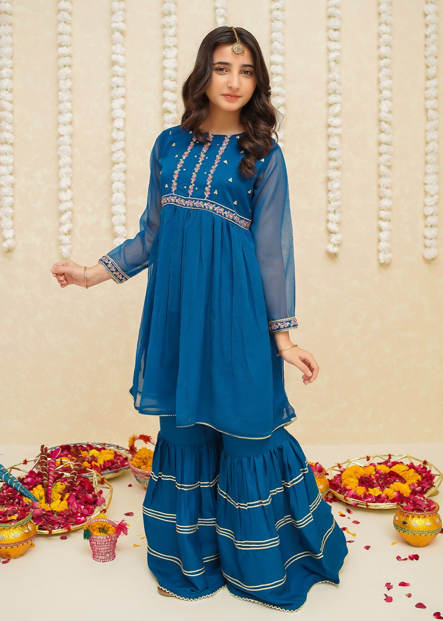 Gulzar By Modest Stitched 3 Piece Formals Collection'2025-9245-Blue
