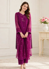 Modest Women 3 Piece Purple Chiffon Formal Suit-W296-Prpl