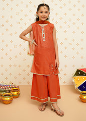 Meethi Eid By Modest Stitched 3 Piece Formals Collection-Girls Orange Ethnic Suit | 9130