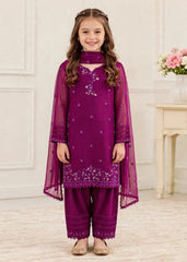 Modest 3 Piece Chiffon Embroidered Purple Suit-11475-Prpl