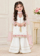 Modest 3 Piece White Chiffon Embroidered Outfit-A096-Wht