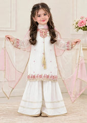 Modest 3 Piece White Chiffon Embroidered Outfit-A096-Wht