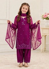 Modest 3 Piece Chiffon Embroidered Purple Suit-11475-Prpl