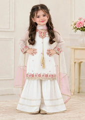 Modest 3 Piece White Chiffon Embroidered Outfit-A096-Wht
