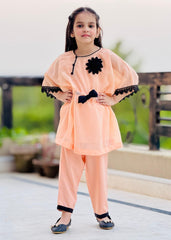 Little Girls By Modest Stitched 3 Piece Festive Collection'2024-Peach Petal