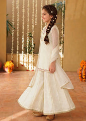 Modest 3 Piece Off White Chiffon Embroidered Sharara-11380-Crm