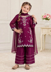 Modest 3 Piece Purple Chiffon Embroidered Outfit-A080-Prpl